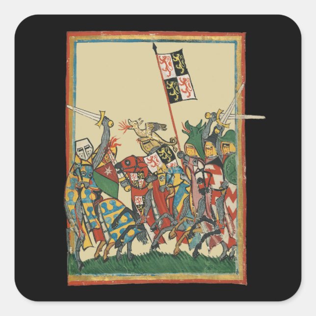 Adesivo Quadrado Cargas de Cavalos, Codex Manesse do século 14 (Frente)