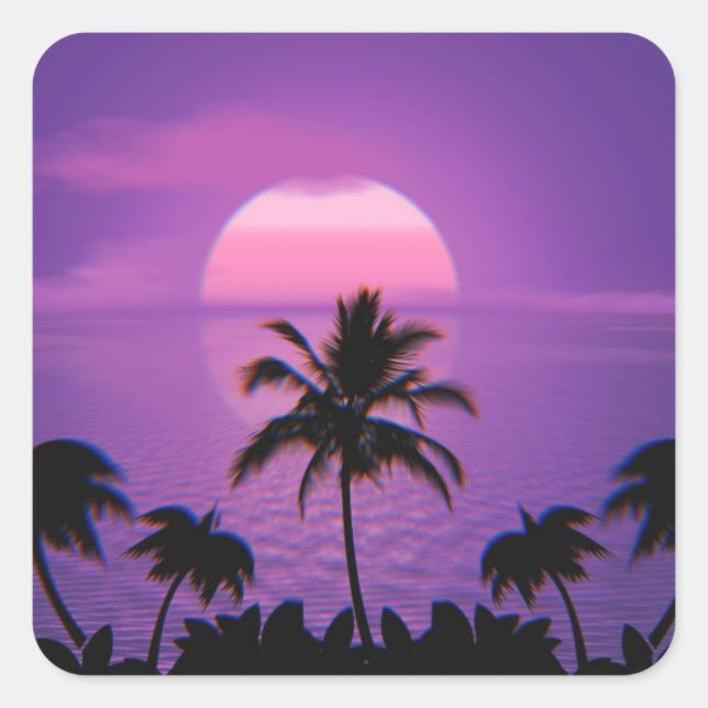 Adesivo Quadrado Caribe Aestética Sunset Vaporwave Retro 80s 90s (Frente)