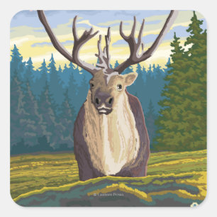 Adesivo Quadrado Caribu no poster selvagem das viagens vintage