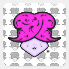 Adesivo Quadrado Caricatura com marca de beleza e chapéu v1.1