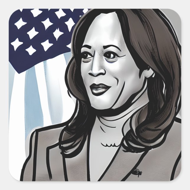 Adesivo Quadrado Caricatura da Política de Kamala Harris (Frente)
