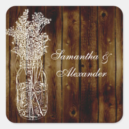 Adesivo Quadrado Carimbo de Mason Jar/Envelope de Madeira Selo ou F