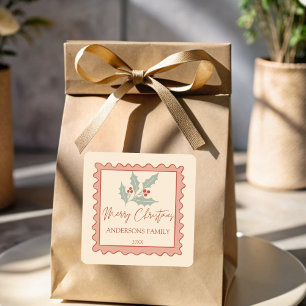 Adesivo Quadrado Carimbo de posto vermelho feliz Natal