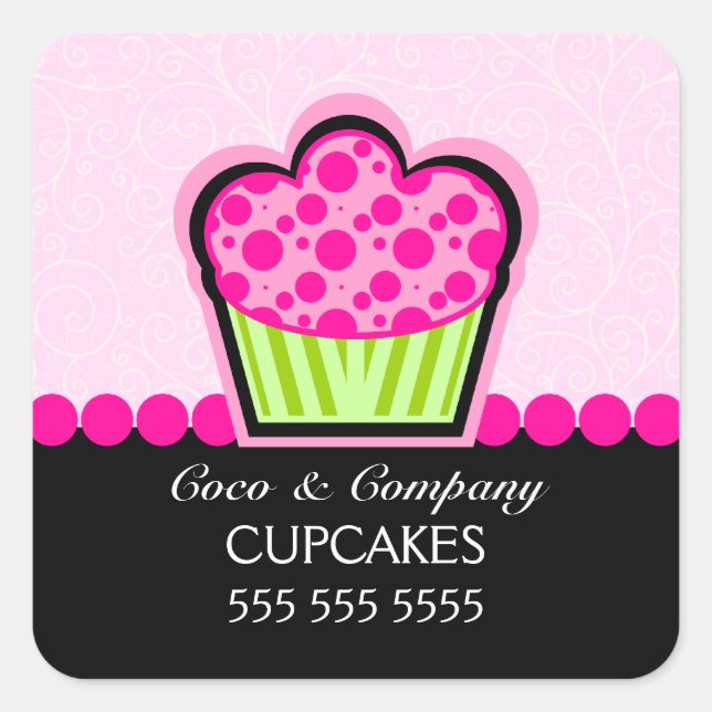 Adesivo Quadrado Carimbos, cor-de-rosa, para panificação de Cupcake (Frente)