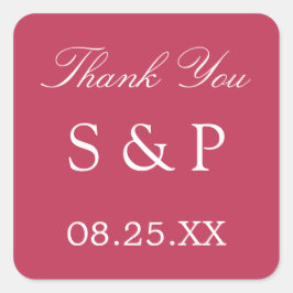 Adesivo Quadrado Carmine Magenta Casamento Favor Obrigado Sticker