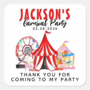 Adesivo Quadrado Carnaval do Circo de Carnaval - Obrigado Aniversár