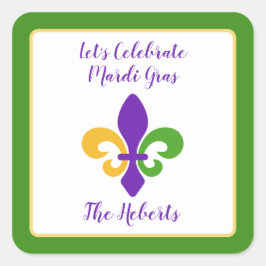 Adesivo Quadrado Carnaval Nome Verde Dourado Roxo Fleur de Lis