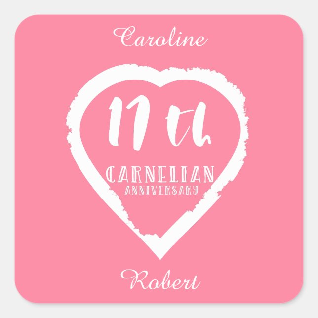 Adesivo Quadrado Carnélio tradicional do 17.º aniversário de casame (Frente)