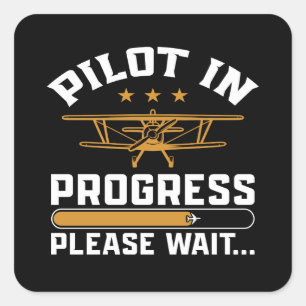 Adesivo Quadrado Carregando Piloto… Aviação de Biplano Vintage Engr
