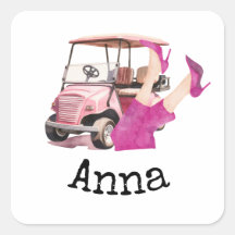 Carrinho de golfe e calçado de salto alto rosa