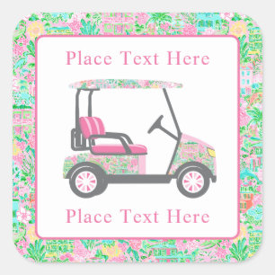 Adesivo Quadrado Carrinho de Golfe Preppy Palm Beach