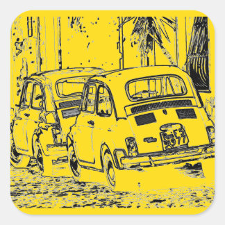 Adesivo Quadrado carro animado urbano amarelo-banana brilhante
