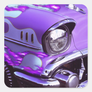 Adesivo Quadrado Carro clássico: Chevrolet com capa flamejante