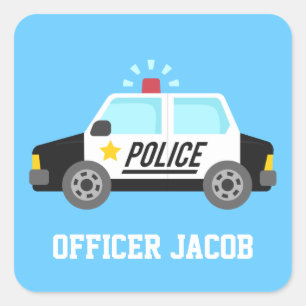 Adesivo Quadrado Carro Clássico de Polícia com Nome Siren