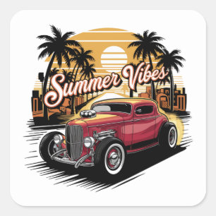 Adesivo Quadrado Carro Clássico Vibrações de Verão