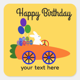 Adesivo Quadrado Carro de Cenoura Coelhinha de Aniversário #3