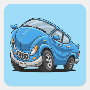Adesivo Quadrado Carro de Desenho Animado Azul Deformado Automático