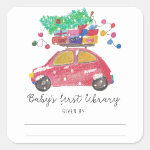 Adesivo Quadrado Carro de Natal - primeira biblioteca de bebês