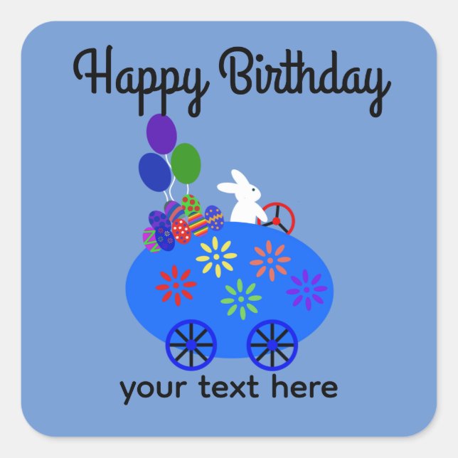 Adesivo Quadrado Carro De Ovo Coelhinho De Aniversário Nº 3 (Frente)