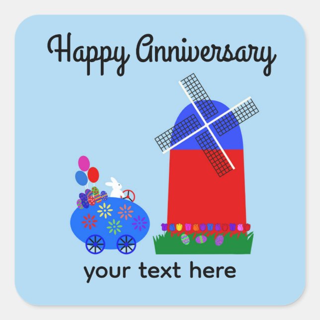 Adesivo Quadrado Carro de Ovo Coelhinho de Corrida de Aniversário # (Frente)