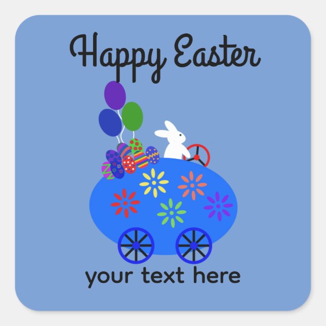 Adesivo Quadrado Carro De Ovo De Coelhinho Nº 3-2 (Frente)