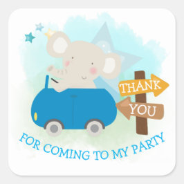 Adesivo Quadrado Carro Elefante Bonito Obrigado Aniversário