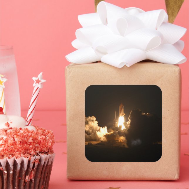 Adesivo Quadrado Carro espacial Terra nave espacial Noite Canva (Festa)