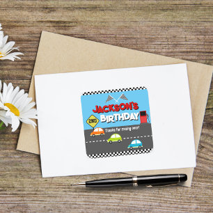 Adesivo Quadrado Carro Race Boy Aniversário Obrigado