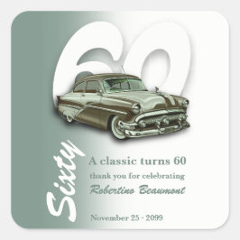 Adesivo Quadrado Carro Verde Clássico Completa 60 Anos