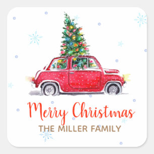 Adesivo Quadrado Carro Vermelho Feriado de Natal