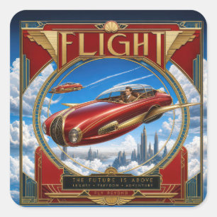 Adesivo Quadrado Carro Voador Vermelho Art Nouveau