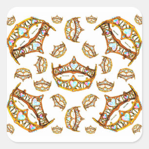 Adesivo Quadrado Carroça-de-ouro-rainha-coroa-branca-tiara