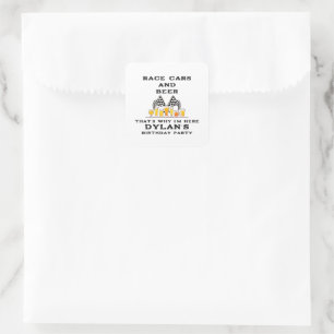 Adesivo Quadrado Carros de Corrida & Cerveja Bandeira Xadrez Dia de