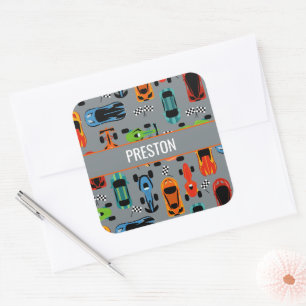 Adesivo Quadrado Carros De Corrida Coloridos De Esportes Personaliz