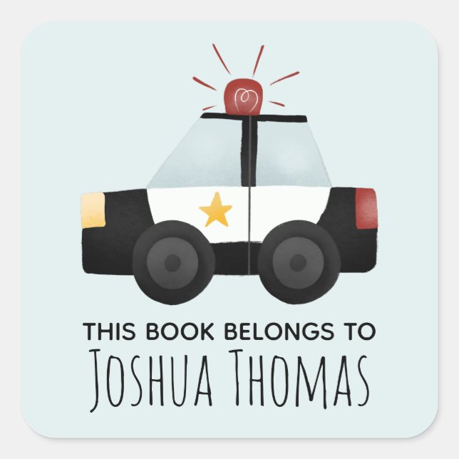 Adesivo Quadrado Carros Este Livro Pertence A Carros Da Polícia (Frente)