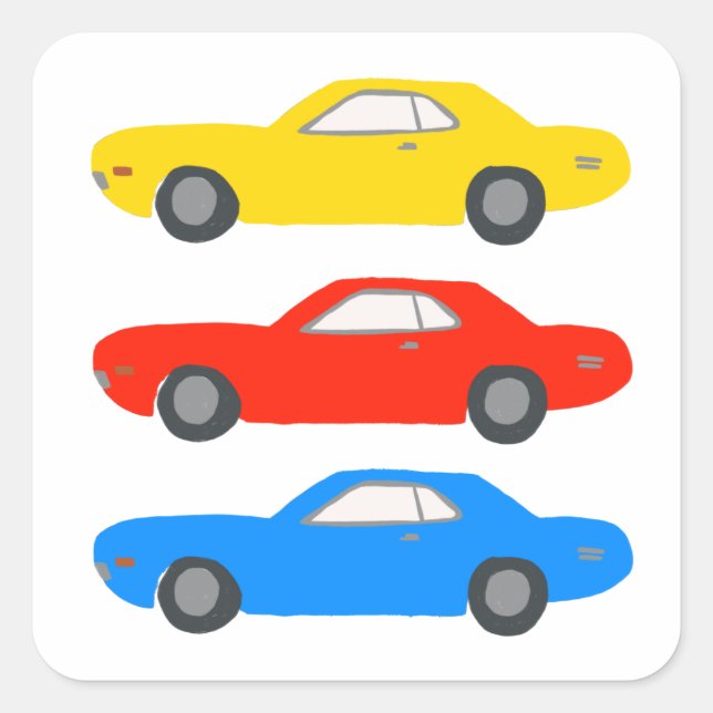 Adesivo Quadrado Carros Musculares Clássicos Ilustrados (Frente)