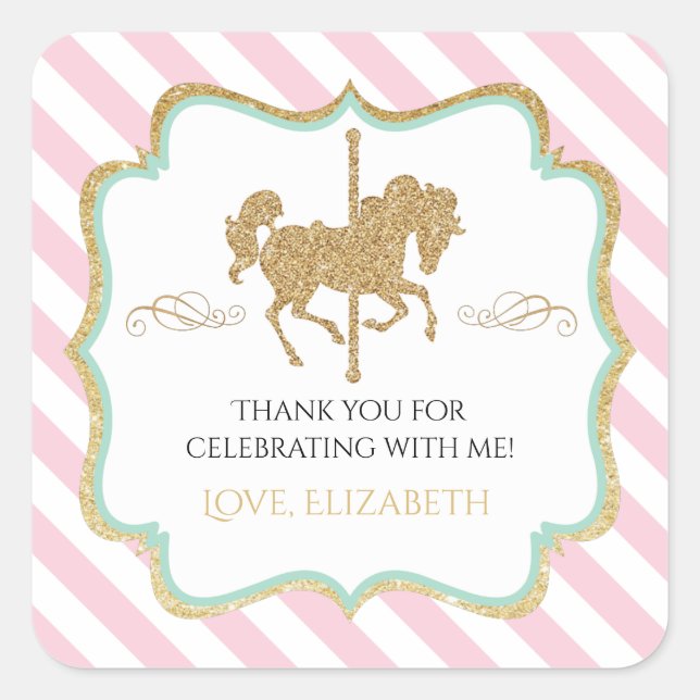 Adesivo Quadrado Carrossel Favor Stickers (Frente)