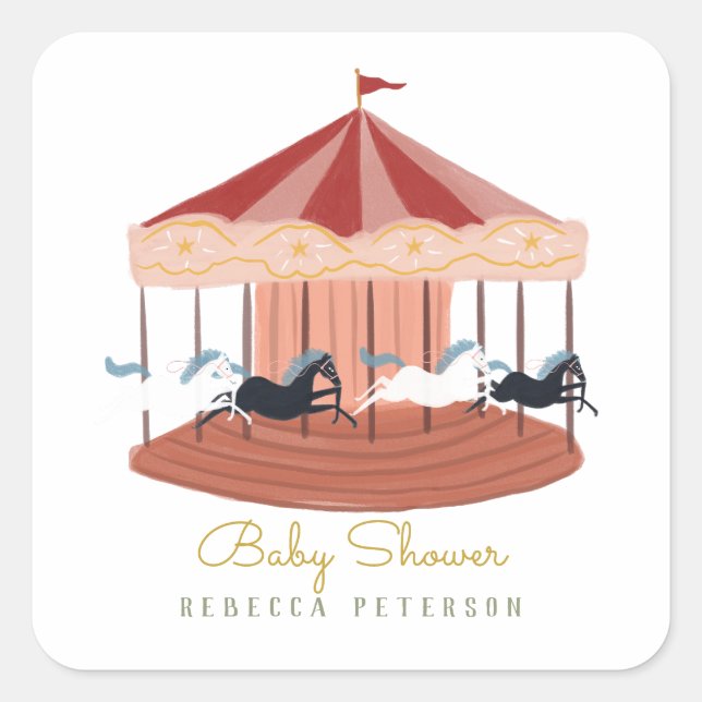 Adesivo Quadrado Carrossel Rosa Aniversário Dagas de Presente Grita (Frente)