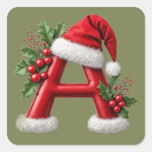 Adesivo Quadrado Carta de Natal A Decorada Com Chapéu de Papai Noel
