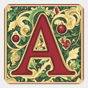 Adesivo Quadrado Carta de Natal A: Vermelho e Verde com Destaque Do