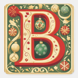 Adesivo Quadrado Carta de Natal B: Design de Ornamento Vermelho e V