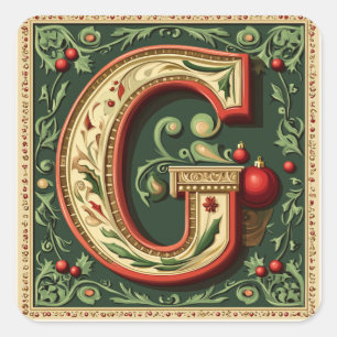 Adesivo Quadrado Carta de Natal Festiva G com Dourado