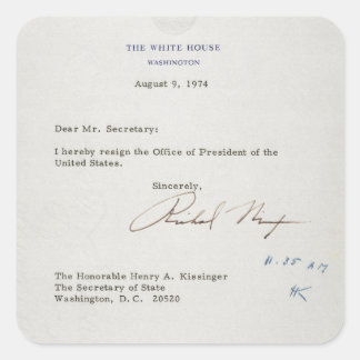 Adesivo Quadrado Carta de Renúncia de Richard M. Nixon 1974
