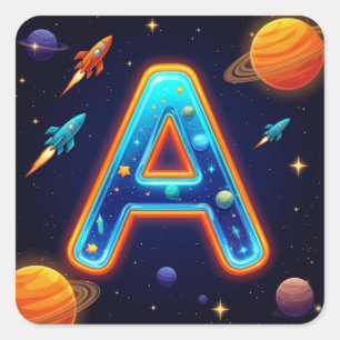 Adesivo Quadrado 🌠 Carta Espacial A Galáxia Foguetes Estrelas Plan