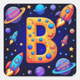 Adesivo Quadrado 🚀 Carta Espacial B Foguetes Planetas Estrelas Cri