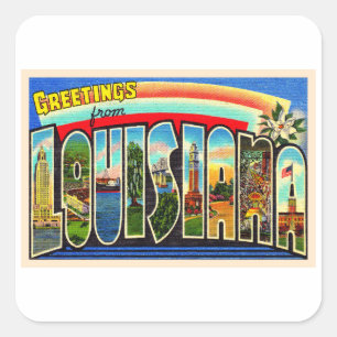 Adesivo Quadrado Carta Postal da Vintage de Louisiana