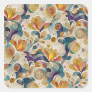 Adesivo Quadrado Cartão Boho Abstrato Floral em Nacarado com Rodopi