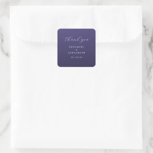 Adesivo Quadrado Cartão de Agradecimento Roxo Elegante