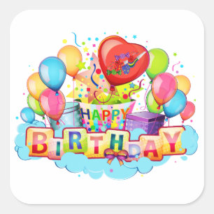 Adesivo Quadrado Cartão de Aniversário Feliz (genérico)