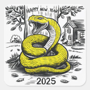 Adesivo Quadrado Cartão de Ano Novo Cobra 2025